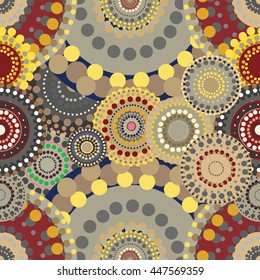 Seamless retro pattern with vivid colorful painted circles.
