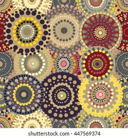 Seamless retro pattern with vivid colorful painted circles.