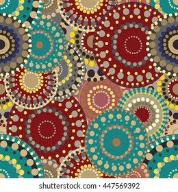 Seamless retro pattern with vivid colorful painted circles.