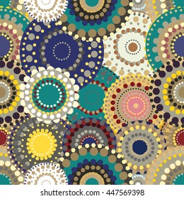 Seamless retro pattern with vivid colorful painted circles.