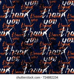 A seamless retro pattern with the words "thank you". Handwritten ink in an easy style. White and red letters on a dark blue background, vector illustration.
