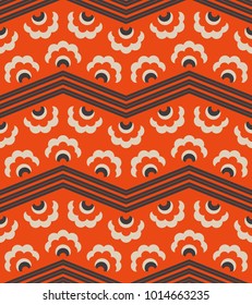 seamless retro pattern with zigzag lines and abstract flowers