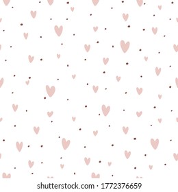 Seamless retro patterns with pink hearts and dots. Valentine's day backgrounds. Illustration can be used for wallpaper, holiday design, pattern fills, web page background, wrapping paper