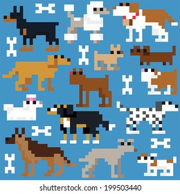 Seamless Retro Pixel Dog Pattern