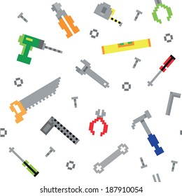 Seamless retro pixel game construction tools vector