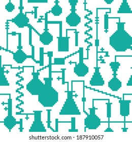 Seamless retro pixel game science lab pattern