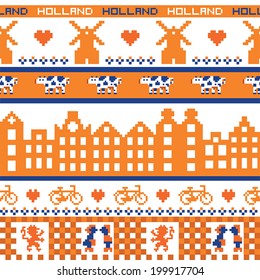 Seamless retro pixel Holland orange pattern