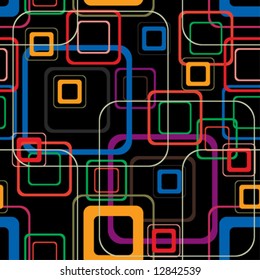 Seamless retro pop square pattern over black