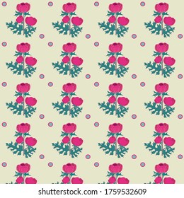 seamless retro poppy floral pattern hand drawn vector