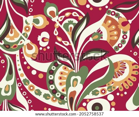 Seamless retro psychedelic textile print in a rotary repeat design