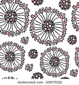 Seamless retro purple ornamental pattern with flowers, vector illustration