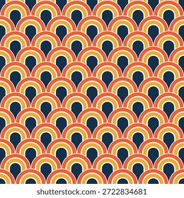 Patrón retro inconsútil del arco iris con las Formas curvas repetitivas densas que crean el fondo abstracto colorido para la materia textil, la tela, la moda, el empaquetado, el Fondo de pantalla y el diseño lúdico de la superficie