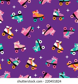 Seamless retro roller skates colorful disco theme illustration background pattern in vector