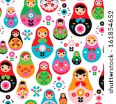 Seamless retro Russian Doll illustration cover design background pattern in vector