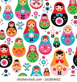 Seamless retro Russian Doll illustration cover design background pattern in vector