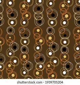 Seamless retro simple circle doodle style pattern on brown background.
