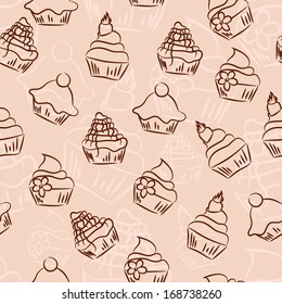 Seamless retro sketchy cupcake background