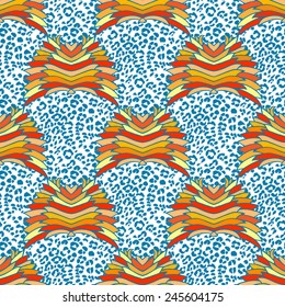 Seamless retro style abstract pattern. Bright colors pattern.  Seamless vector leopard pattern.  Can be used for cards, invitations, fabrics, wallpapers, ornamental template for design and decoration.