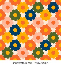 Seamless retro style pattern with flowers . A vintage-inspired background suitable for printing.