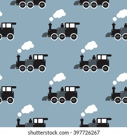 Seamless retro style toy steam train Scandinavian kids background pattern in vector