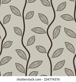 Seamless retro styled brown leaves vector wallpaper pattern.