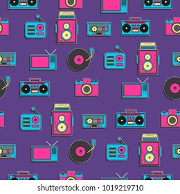 seamless retro technology pattern with 90s style
