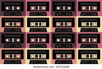 Seamless retro texture of old cassettes. Vector background for your creativity