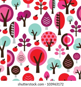 Seamless retro tree apple leaf branch background pattern in vector