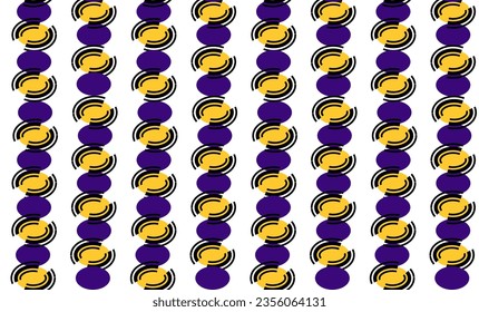 seamless retro vintage pattern with colorful purple and yellow repeat circles on white background, replete image design for fabric printing