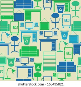 Seamless retro vintage pattern with office furniture