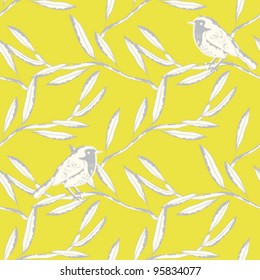 Seamless retro wallpaper pattern. Vintage birds background
