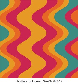 Nahtloses Retro-Wellenlinienmuster in kräftigen, lebendigen Farben - psychedelischer Hintergrund im Stil der 70er Jahre