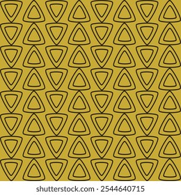 A seamless, retro-inspired background pattern featuring layered triangular outlines in black on a muted yellow backdrop. Perfect for vintage or geometric-themed designs