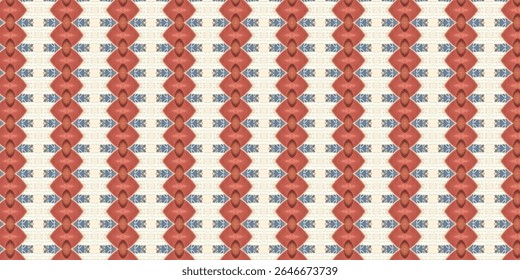 Padrão retro-moderno contínuo com formas de diamante vermelho macio e simetria geométrica. Ótimo para fundos, papéis de parede ou impressões têxteis em design de interiores e digitais.