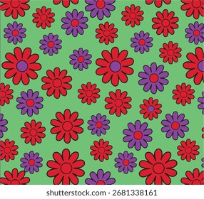 nahtloses Retro-Blumenmuster mit handgezeichneten Gänseblümchen in verschiedenen Farben, darunter