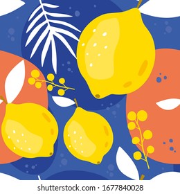 Patrón floral sin problemas con limones. Tela textil, papel pintado, diseño de embalaje. Ilustración del vehículo a mano