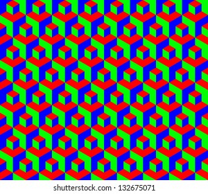 Seamless RGB cubes pattern - illustration