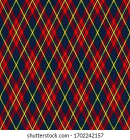 Seamless rhombic illustration colourful pattern as a tartan plaid in blue, red, yellow and green hues 