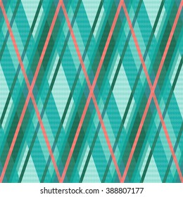 Seamless rhombic vector colorful pattern mainly in turquoise and red charming colors