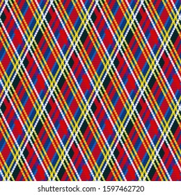 Seamless rhombic vector pattern as a tartan plaid in bright various colors