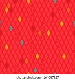 Seamless Rhombus abstract background in red color with several different colored elements.
