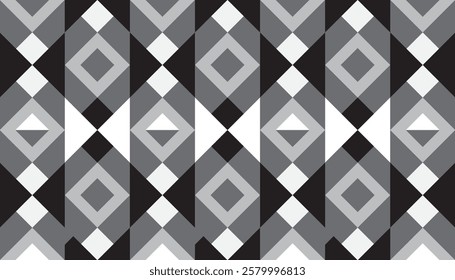 Seamless rhombus decorative vector pattern combination of black, gray and white colors