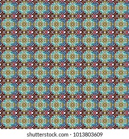 Seamless rhombus pattern. Abstract holiday wrapping paper in blue, black and white. Traditional design of 50s. Vector tiled background. Pin up style. Fabric spring ornament with tiles.