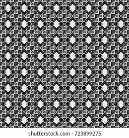 Seamless rhombus pattern. Abstract holiday wrapping paper in white, gray and black. Vector tiled background. Traditional design of 50s. Fabric spring ornament with tiles. Pin up style.