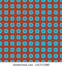 Seamless rhombus pattern. Pin up style. Abstract holiday wrapping paper in orange, brown and blue. Fabric spring ornament with tiles. Vector tiled background. Traditional design of 50s.