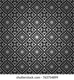 Seamless rhombus pattern. Traditional design of 50s. Vector tiled background. Abstract holiday wrapping paper in black, white and gray. Pin up style. Fabric spring ornament with tiles.