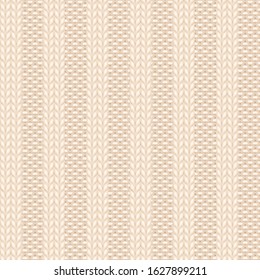 Seamless rib knit beige pattern. Handycraft background