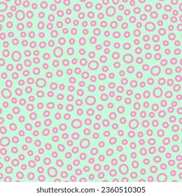 Patrón de anillos sin soldadura. Ovalado de color rosa dibujado a mano aislado en un fondo de menta. El doodle hace adorno de ovato pastel. Ilustraciones de puntos vectoriales con círculos para papel pintado, carteles, papel envolvente, tela