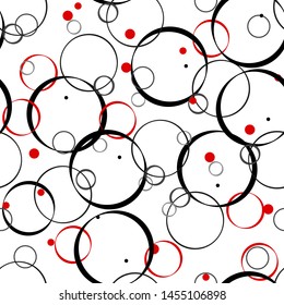 Seamless rings retro pattern. 1960s style. Red, black, white. Backgrounds textures shop.