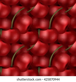 Seamless ripe sweet delicious cherry berries pattern. Tiled effect of a pack of picked up cherries.